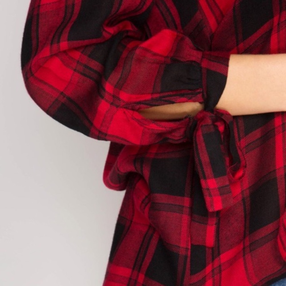 Red Plaid Front Crossover Top - Picture 4 of 4
